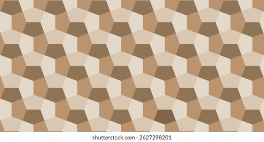 Seamless geometric cube pattern in earthy tones, creating a 3D optical illusion effect