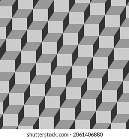 Seamless geometric cubes pattern in grey, vector illustration