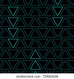 Seamless Geometric Cyan Triangles Black Background Vector Pattern
