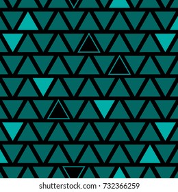 Seamless Geometric Cyan Triangles Black Background Vector Pattern