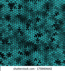 Las formas geométricas triplex de color cian sin inconvenientes sobre el fondo negro. Patrón abstracto vectorial para textil o decoración