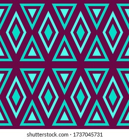 Seamless geometric dark violet background with turquoise, blue triangles and rhombuses.
