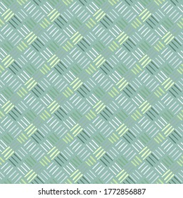 Seamless geometric dash pattern with blue and green diagonal lines. Perfect as textile print, wrapping paper, wallpaper and more. Vector illustration.