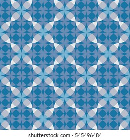 Seamless geometric decorative diagonal mesh in blue, white and beige colors. Vector.