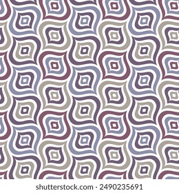 Diseño geométrico sin costuras con Elementos de rayas de colores de forma ovalada sobre un fondo blanco. Diseño abstracto ondulado.  Estilo étnico retro.