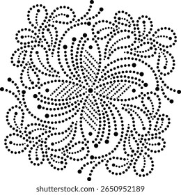 Elemento de projeto geométrico contínuo da flor central pontilhada com pétalas de rotação periféricas e girando, desenhado à mão ilustração geométrica moderna do vetor floral para cortina de almofada de tecido de bordado 