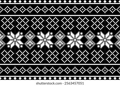 Seamless geometric design pattern, decorated with flowers. Designed for fabric, carpet, wallpaper, clothing, batik, fabric, vector, illustration, embroidery.