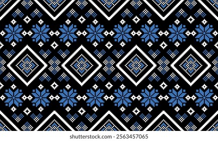 Seamless geometric design pattern, decorated with flowers. Designed for fabric, carpet, wallpaper, clothing, batik, fabric, vector, illustration, embroidery.