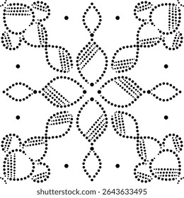 Padrão de design geométrico sem costura de flores listradas pontilhadas centrais e periféricas, ilustração de vetor floral desenhada à mão ideal para tecido, bordados, almofadas, cortinas, tapete, papel de parede etc.