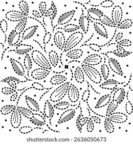 Padrão de design geométrico contínuo de girando pontilhado flores e girando folhas descascadas, desenhado à mão Polka ponto Floral Vetor Ilustração para tecido almofada cortina tapete papel de parede Bordado 