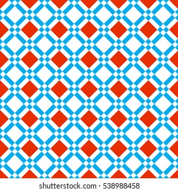 Seamless geometric diagonal checkered pattern in blue, orange and white colors. diagonal rectangular shapes. Vector.