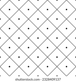 Seamless geometric diagonal grid with polka dot in the middle of square pattern with bow ties for tiles, fabric stripes, clothing, and tablecloths.