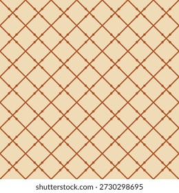 Padrão de grade de diamante geométrico sem costura com linhas finas laranja em um fundo bege claro. Ornamento minimalista de treliça para papel de parede clássico, têxtil e design de superfície elegante