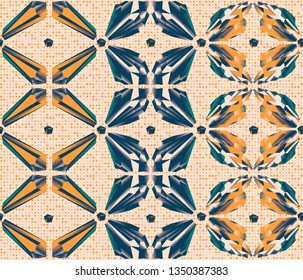 Seamless geometric diamond pattern, vector illustration of colorful crystalic background, yellow, dark blue and teal colors