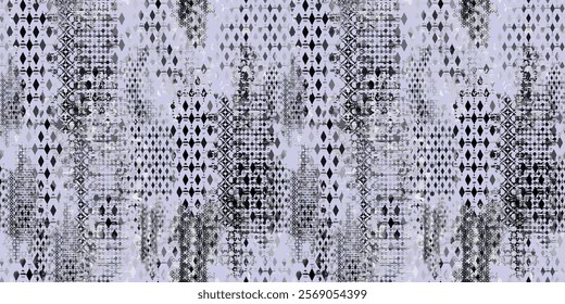 Seamless geometric of diamond shapes, lines, and crafts with watercolor effects. Modern fashion with grunge texture. Vector illustration