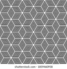 Seamless geometric diamonds and hexagons pattern. 3D illusion. Vector art.