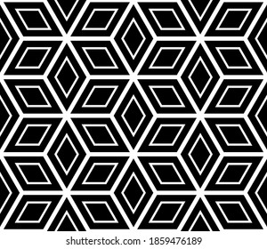 Seamless geometric diamonds and hexagons pattern. 3D illusion. Vector art.