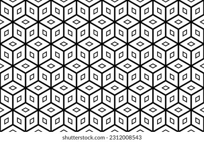 Seamless Geometric Diamonds and Hexagons Pattern. Black and White Op Art Texture. Vector Art.