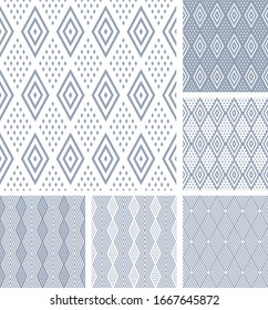 Seamless geometric diamonds patterns set. Vector art.