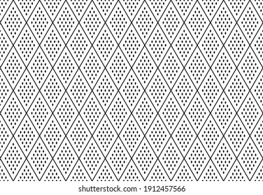 Seamless geometric diamonds patternt with dots texture on white background. Vector art.