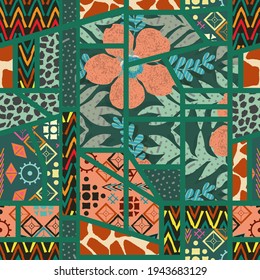 Seamless geometric of different shapes pattern. Abstract Patchwork flower ethnic background of different shapes. -vector illustration.