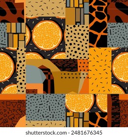 Seamless geometric of different shapes pattern. Abstract Patchwork geometric print background of different shapes-vector illustration. Memphis of different textures is drawn by hand.