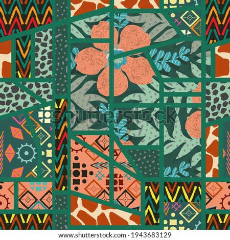 Seamless geometric of different shapes pattern. Abstract Patchwork flower ethnic background of different shapes. -vector illustration.