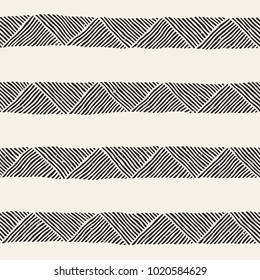Seamless geometric doodle pattern in black and white. Adstract hand drawn lines retro texture.