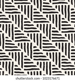 Seamless geometric doodle pattern in black and white. Adstract hand drawn lines retro texture.