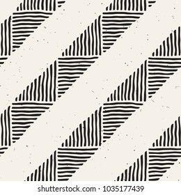Seamless geometric doodle pattern in black and white. Adstract hand drawn lines retro texture.