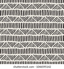 Seamless geometric doodle pattern in black and white. Adstract hand drawn lines retro texture.