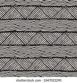 Seamless geometric doodle pattern in black and white. Adstract hand drawn lines retro texture.