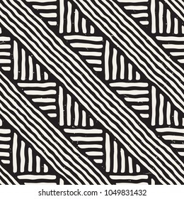 Seamless geometric doodle pattern in black and white. Adstract hand drawn lines retro texture.