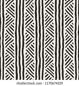 Seamless geometric doodle pattern in black and white. Adstract hand drawn lines retro texture.