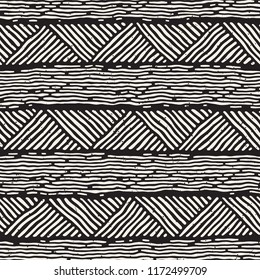Seamless geometric doodle pattern in black and white. Adstract hand drawn lines retro texture.