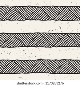 Seamless geometric doodle pattern in black and white. Adstract hand drawn lines retro texture.