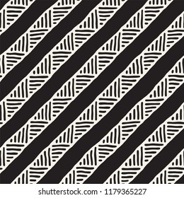 Seamless geometric doodle pattern in black and white. Adstract hand drawn lines retro texture.