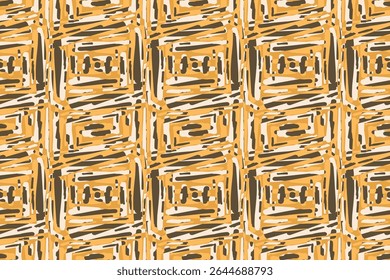 Seamless geometric and doodles line, traditional ikat pattern with earthy tones in geometric and tribal-inspired design. Ideal for textiles, wallpapers, and ethnic-themed projects.