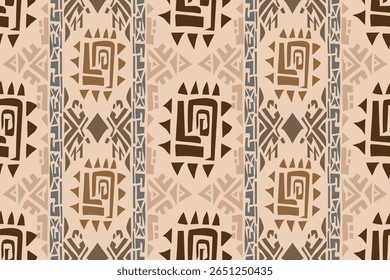 Seamless geometric and doodles line, traditional ikat pattern with earthy tones in geometric and tribal-inspired design. Ideal for textiles, wallpapers, and ethnic-themed projects.
