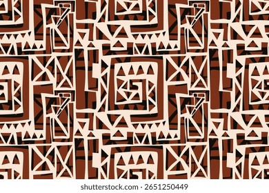 Seamless geometric and doodles line, traditional ikat pattern with earthy tones in geometric and tribal-inspired design. Ideal for textiles, wallpapers, and ethnic-themed projects.