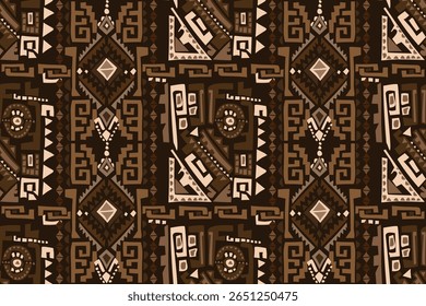 Seamless geometric and doodles line, traditional ikat pattern with earthy tones in geometric and tribal-inspired design. Ideal for textiles, wallpapers, and ethnic-themed projects.