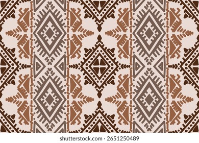 Seamless geometric and doodles line, traditional ikat pattern with earthy tones in geometric and tribal-inspired design. Ideal for textiles, wallpapers, and ethnic-themed projects.