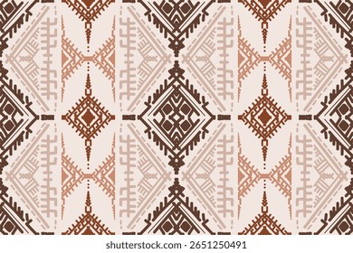 Seamless geometric and doodles line, traditional ikat pattern with earthy tones in geometric and tribal-inspired design. Ideal for textiles, wallpapers, and ethnic-themed projects.