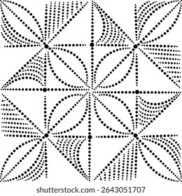 Padrão de design floral pontilhado geométrico sem costura, Desenhado à mão Design floral com linhas pontilhadas curvas Ilustração vetorial ideal para criar bordados, decoração, almofada, cortina, tapete, padrões de tecido
