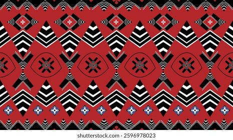 Seamless Geometric element triangle abstract red and black native pattern design.