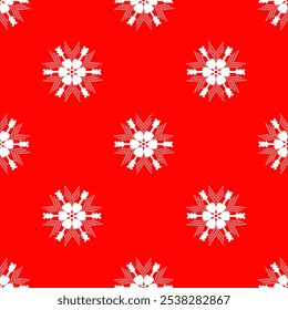 Seamless geometric embroidery pattern. Ethnic pattern. Red background illustration. Christmas, gift wrapping paper. Scarf, Vector.