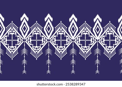 Seamless geometric embroidery pattern, ethnic pattern. Dark blue background illustration, scarf vector,