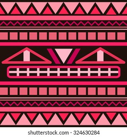 Seamless geometric ethnic aztec pattern. Fancy pink color background ornament. 