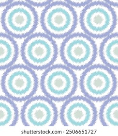 Patrón de círculo étnico geométrico sin fisuras en color violeta pastel, fondo de patrón de mandala de tema de primavera cian. Tipo de ikat redondo simple utilizado patrón textil.