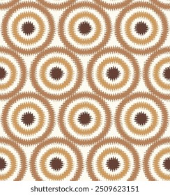 Seamless Geometric ethnic circle pattern in brown summer theme mandala pattern background. Simple Round ikat type used textile pattern.